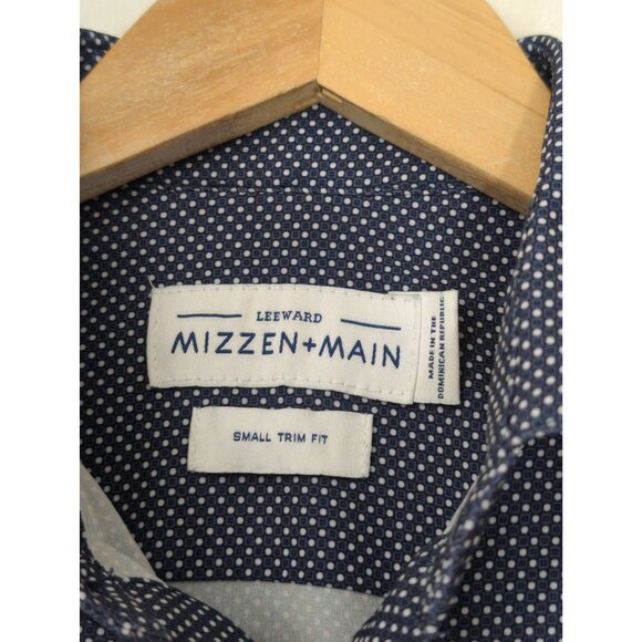 Mizzen Main Leeward Shirt Mens S Trim Fit Blue White Dot Button Up Long Sleeve - Picture 6 of 9